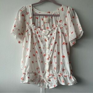 Trovata Birds of Paradis Lorita White and Pink Embroidered Top